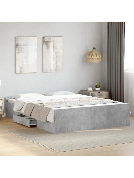 Rám postele se zásuvkami betonově šedý 150 x 200 cm kompozit