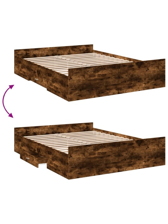 Rám postele se zásuvkami kouřový dub 150 x 200 cm kompozit