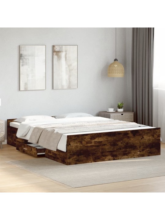 Rám postele se zásuvkami kouřový dub 140 x 200 cm kompozit