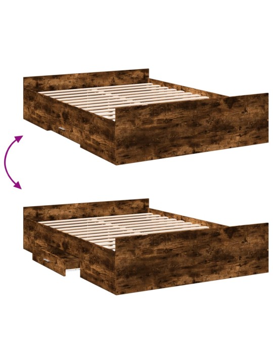 Rám postele se zásuvkami kouřový dub 120 x 200 cm kompozit