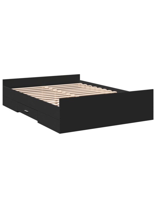 Rám postele se zásuvkami černý 135 x 190 cm kompozitní dřevo