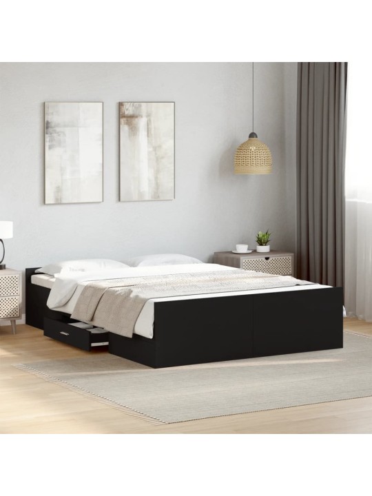 Rám postele se zásuvkami černý 135 x 190 cm kompozitní dřevo