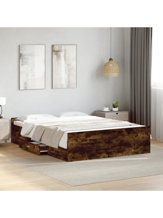 Rám postele se zásuvkami kouřový dub 135 x 190 cm kompozit