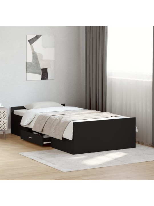 Rám postele se zásuvkami černý 100 x 200 cm kompozitní dřevo