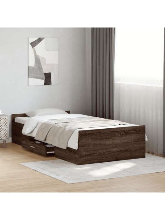 Rám postele se zásuvkami hnědý dub 100x200 cm kompozitní dřevo