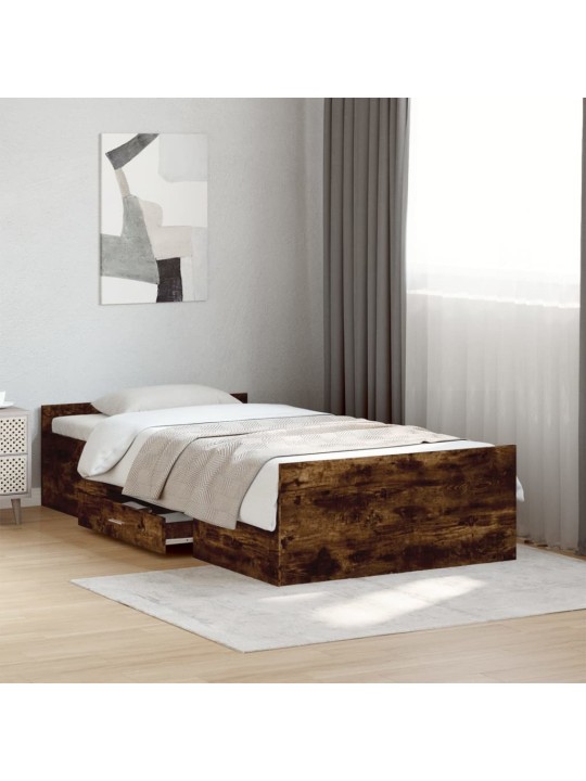 Rám postele se zásuvkami kouřový dub 90x200 cm kompozitní dřevo