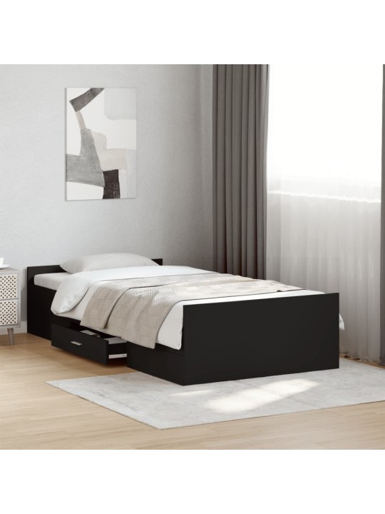 Rám postele se zásuvkami černý 90 x 190 cm kompozitní dřevo