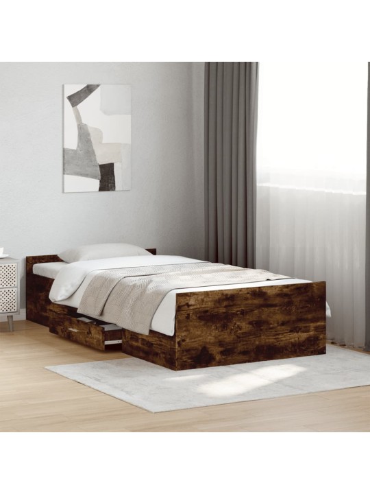 Rám postele se zásuvkami kouřový dub 90x190 cm kompozitní dřevo