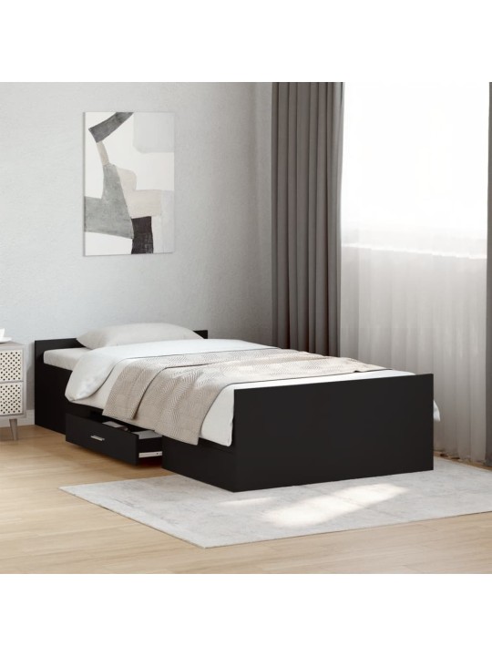 Rám postele se zásuvkami černý 75 x 190 cm kompozitní dřevo
