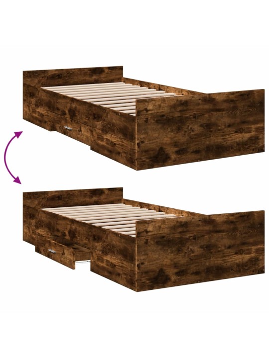 Rám postele se zásuvkami kouřový dub 75x190 cm kompozitní dřevo