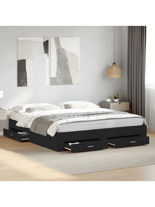 Rám postele se zásuvkami černý 200 x 200 cm kompozitní dřevo