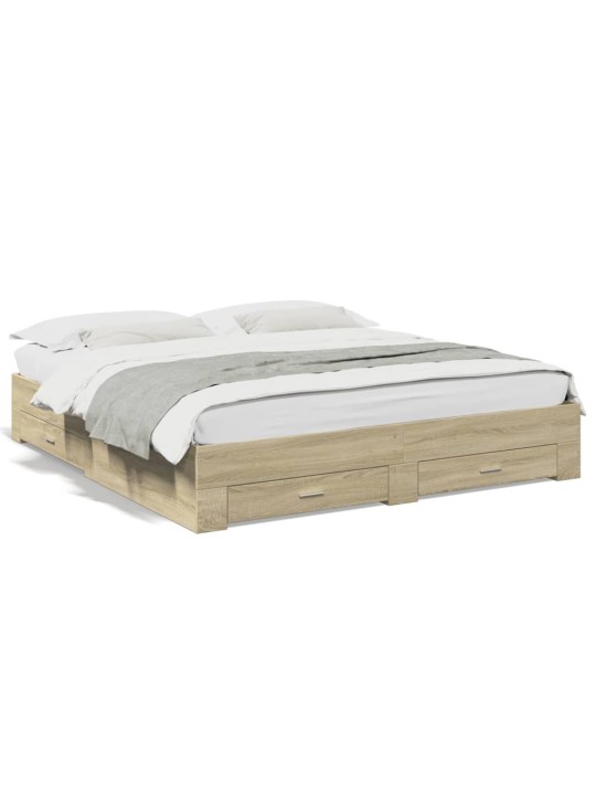 Rám postele se zásuvkami dub sonoma 200x200 cm kompozitní dřevo