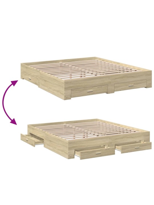 Rám postele se zásuvkami dub sonoma 200x200 cm kompozitní dřevo