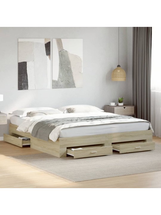 Rám postele se zásuvkami dub sonoma 200x200 cm kompozitní dřevo