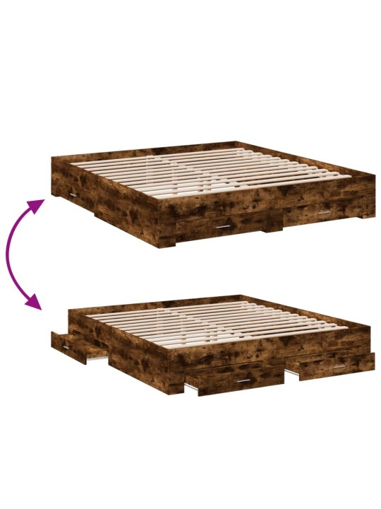 Rám postele se zásuvkami kouřový dub 200 x 200 cm kompozit