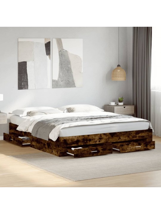Rám postele se zásuvkami kouřový dub 200 x 200 cm kompozit