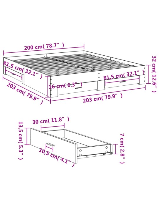 Rám postele se zásuvkami šedý sonoma 200 x 200 cm kompozit