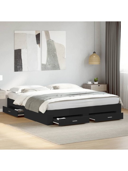 Rám postele se zásuvkami černý 180 x 200 cm kompozitní dřevo