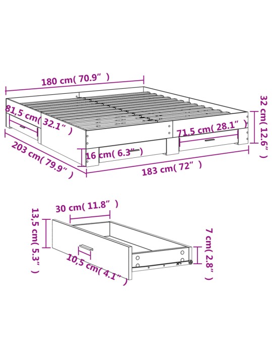 Rám postele se zásuvkami dub sonoma 180x200 cm kompozitní dřevo