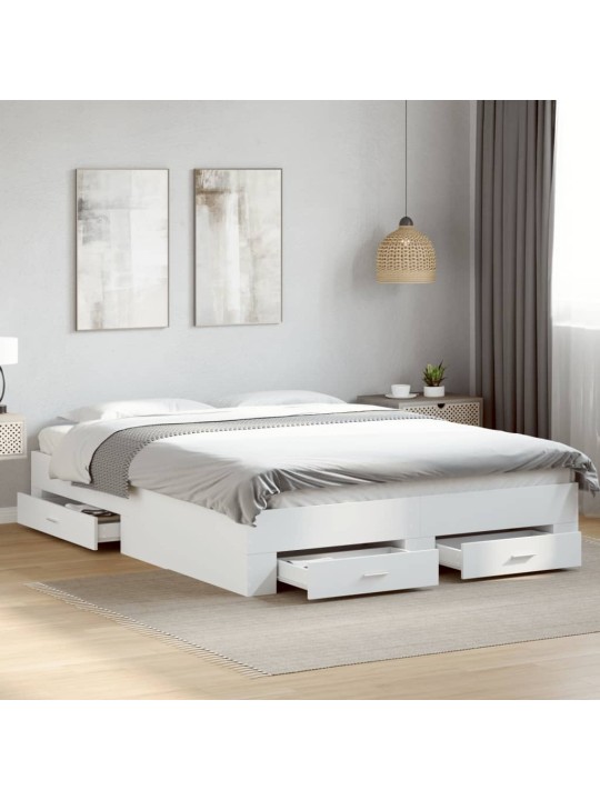 Rám postele se zásuvkami bílý 160 x 200 cm kompozitní dřevo