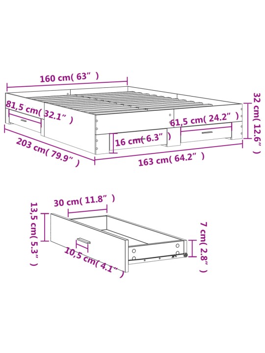 Rám postele se zásuvkami černý 160 x 200 cm kompozitní dřevo