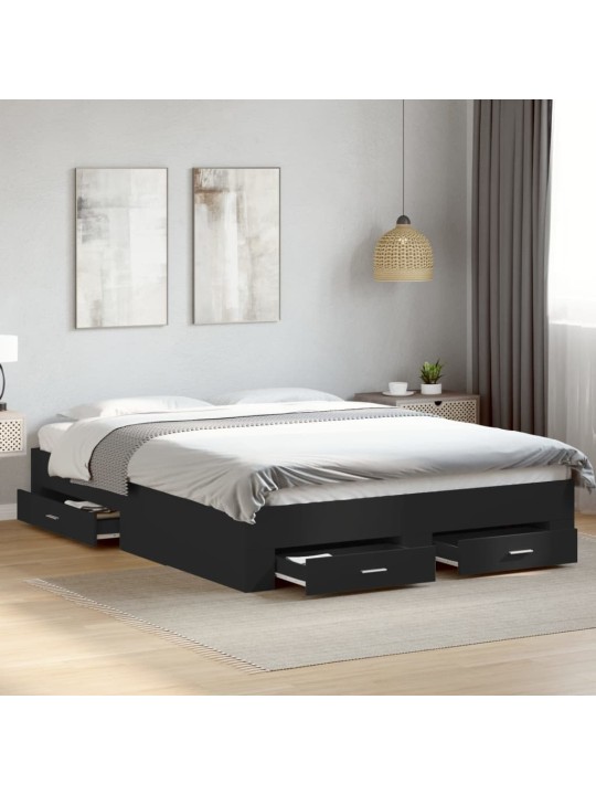Rám postele se zásuvkami černý 150 x 200 cm kompozitní dřevo