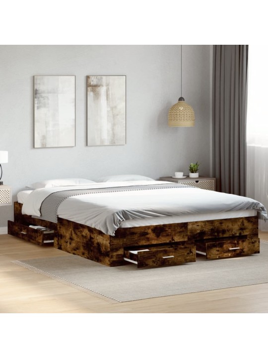 Rám postele se zásuvkami kouřový dub 150 x 200 cm kompozit