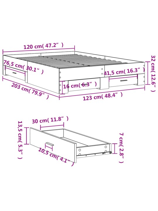 Rám postele se zásuvkami kouřový dub 120 x 200 cm kompozit