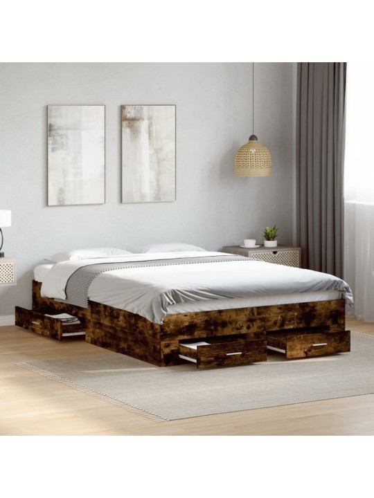 Rám postele se zásuvkami kouřový dub 120 x 200 cm kompozit