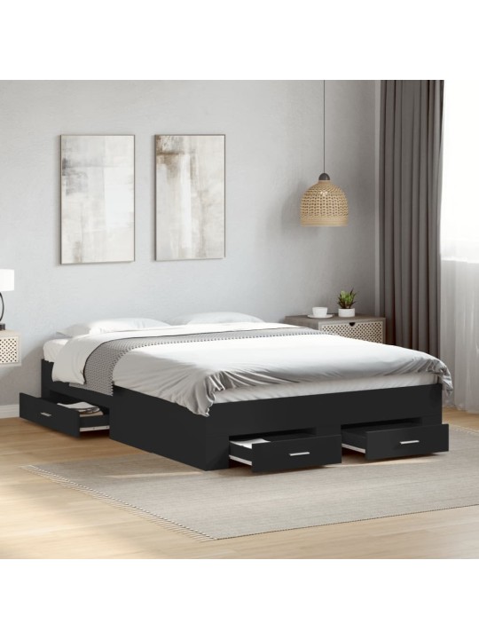 Rám postele se zásuvkami černý 140 x 190 cm kompozitní dřevo