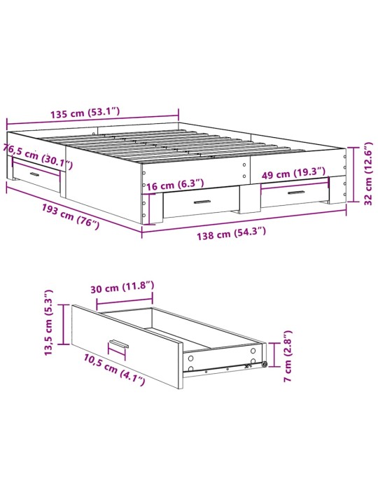 Rám postele se zásuvkami dub sonoma 135x190 cm kompozitní dřevo
