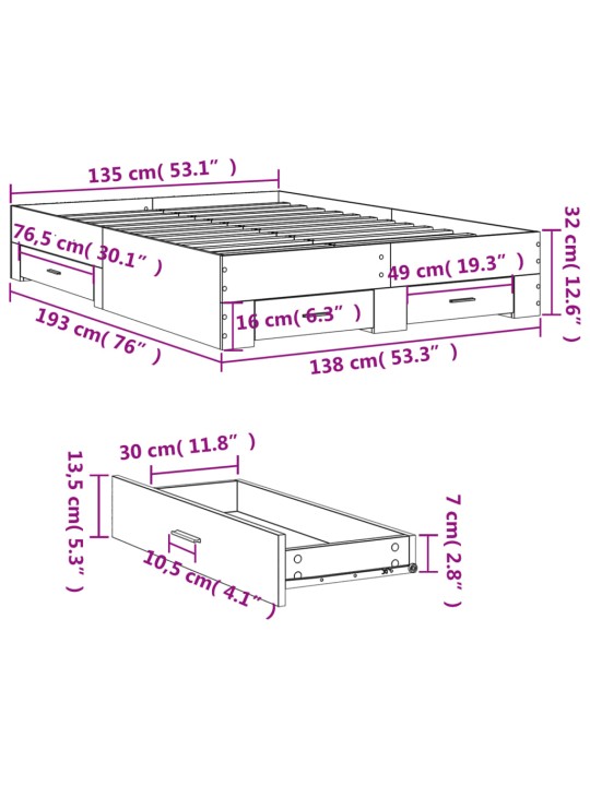 Rám postele se zásuvkami hnědý dub 135x190 cm kompozitní dřevo