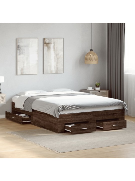 Rám postele se zásuvkami hnědý dub 135x190 cm kompozitní dřevo