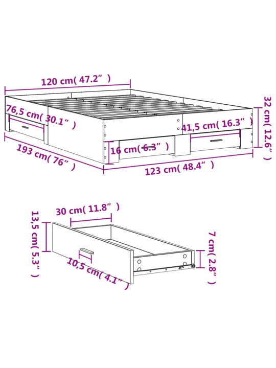 Rám postele se zásuvkami dub sonoma 120x190 cm kompozitní dřevo