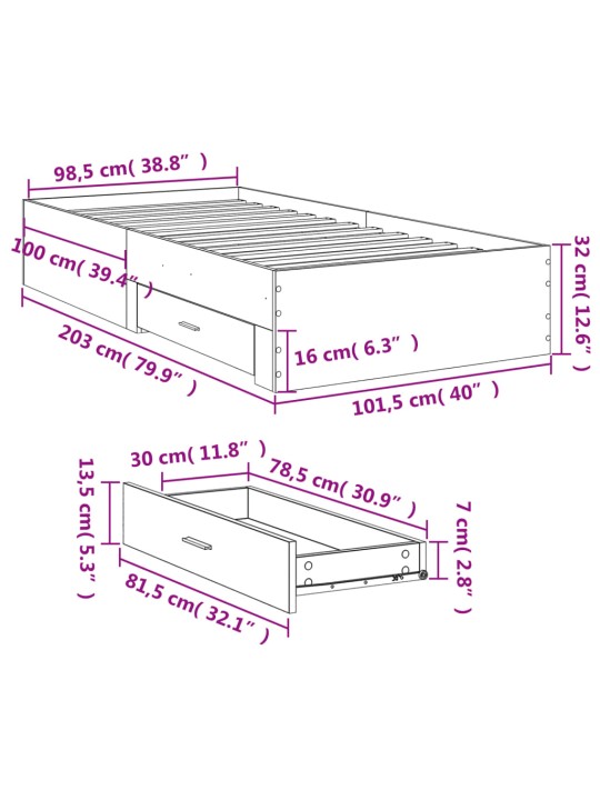 Rám postele se zásuvkami dub sonoma 100x200 cm kompozitní dřevo