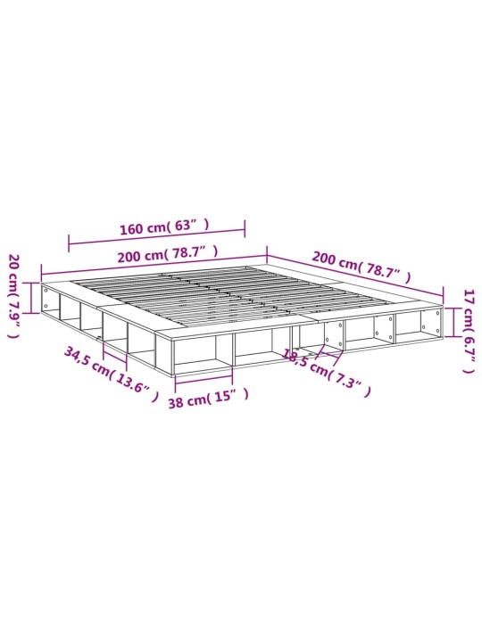 Rám postele šedý sonoma 200 x 200 cm kompozitní dřevo