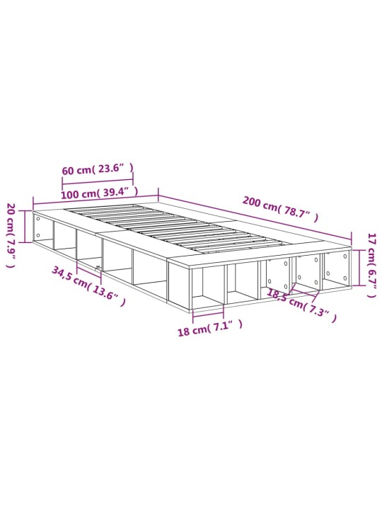 Rám postele kouřový dub 100 x 200 cm kompozitní dřevo