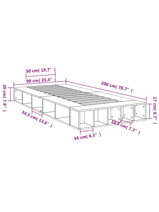 Rám postele kouřový dub 90 x 200 cm kompozitní dřevo