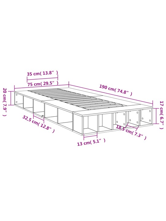 Rám postele kouřový dub 75 x 190 cm kompozitní dřevo