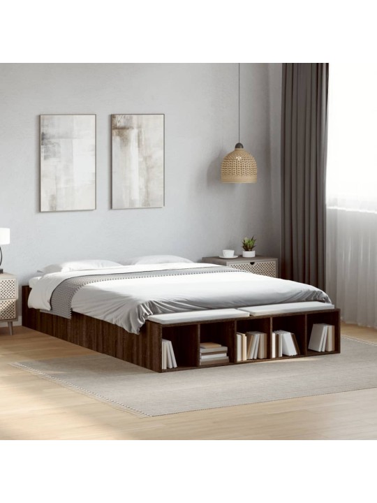 Rám postele hnědý dub 135 x 190 cm kompozitní dřevo