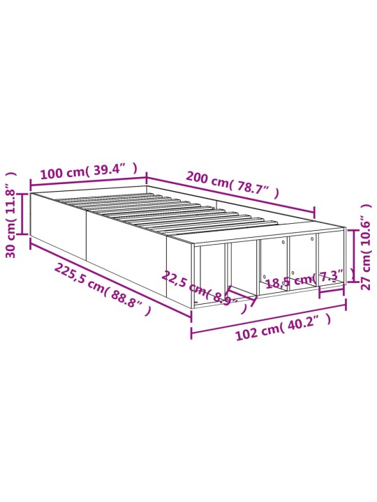 Rám postele kouřový dub 100 x 200 cm kompozitní dřevo
