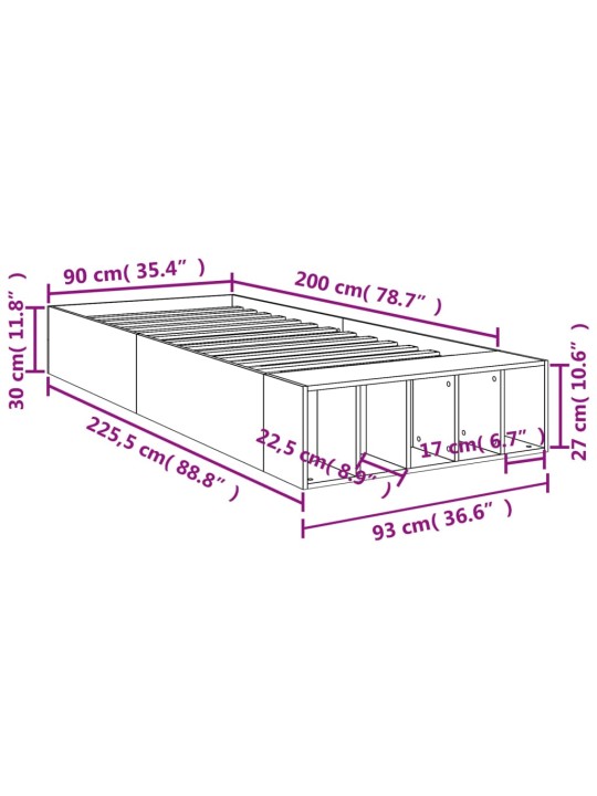 Rám postele kouřový dub 90 x 200 cm kompozitní dřevo