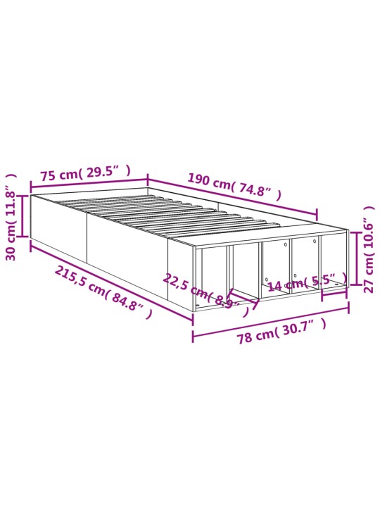 Rám postele kouřový dub 75 x 190 cm kompozitní dřevo