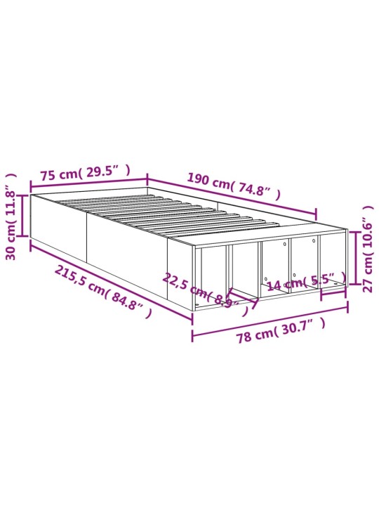 Rám postele šedý sonoma 75 x 190 cm kompozitní dřevo