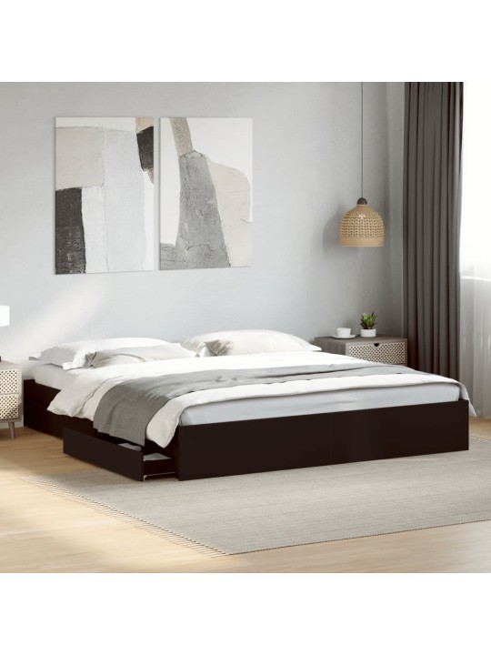 Rám postele se zásuvkami černý 200 x 200 cm kompozitní dřevo