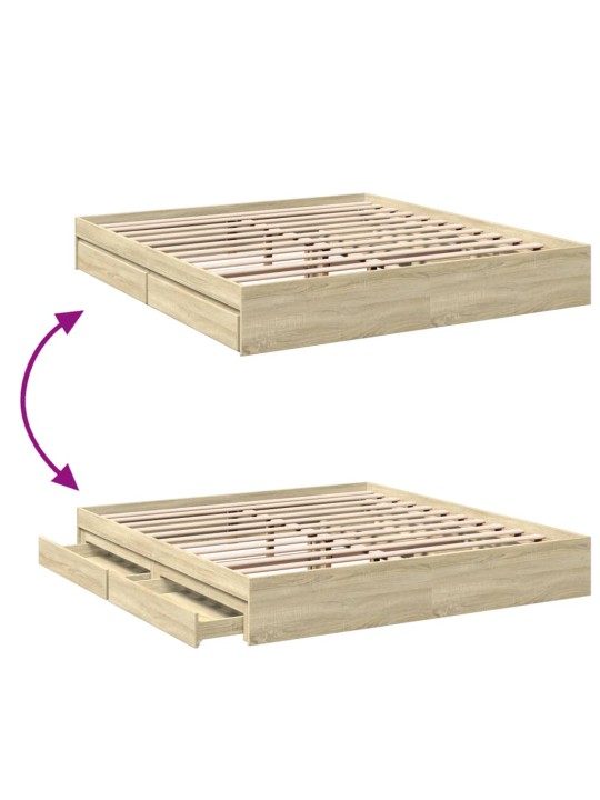 Rám postele se zásuvkami dub sonoma 200x200 cm kompozitní dřevo