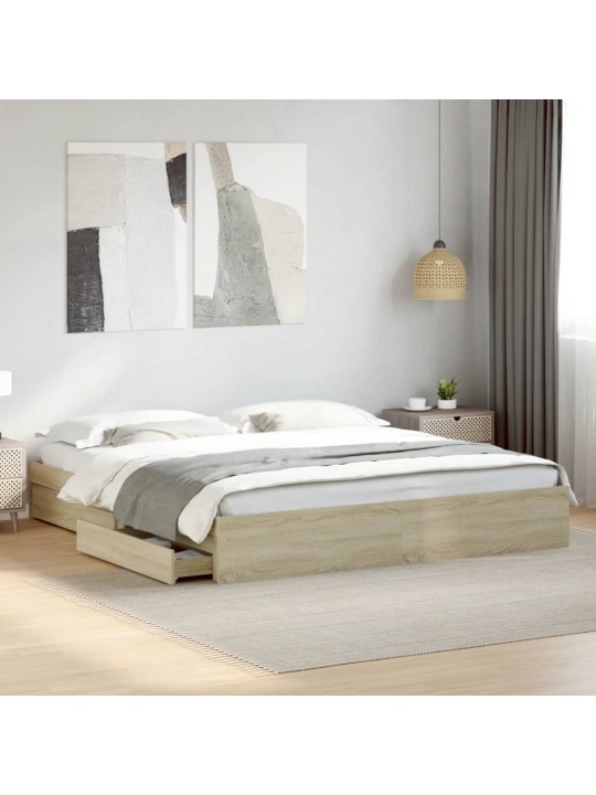 Rám postele se zásuvkami dub sonoma 200x200 cm kompozitní dřevo