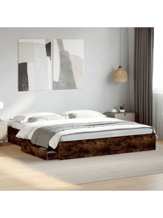 Rám postele se zásuvkami kouřový dub 200 x 200 cm kompozit