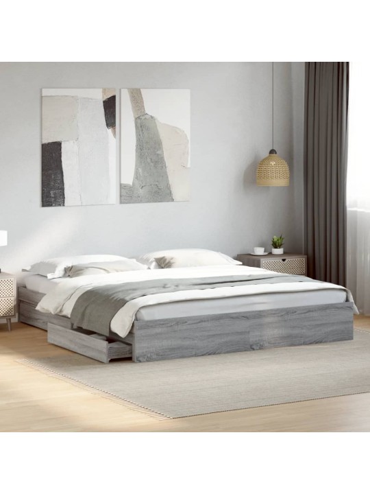Rám postele se zásuvkami šedý sonoma 200 x 200 cm kompozit