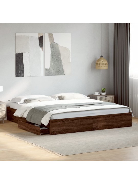 Rám postele se zásuvkami hnědý dub 200x200 cm kompozitní dřevo